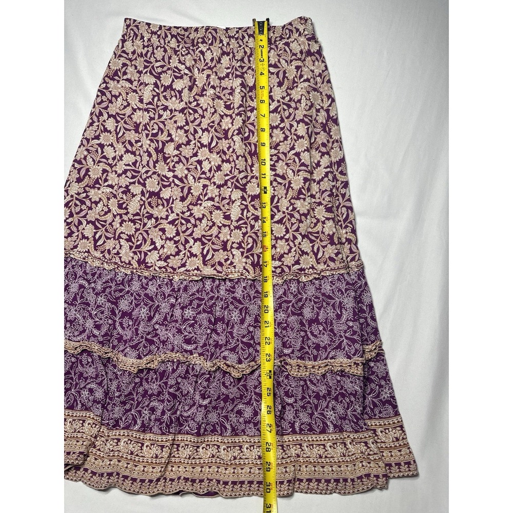 J Jill Mixed Print Ruffle Midi Skirt XS Mulberry‎ Lined Boho Festival Classic - Picture 4 of 5
